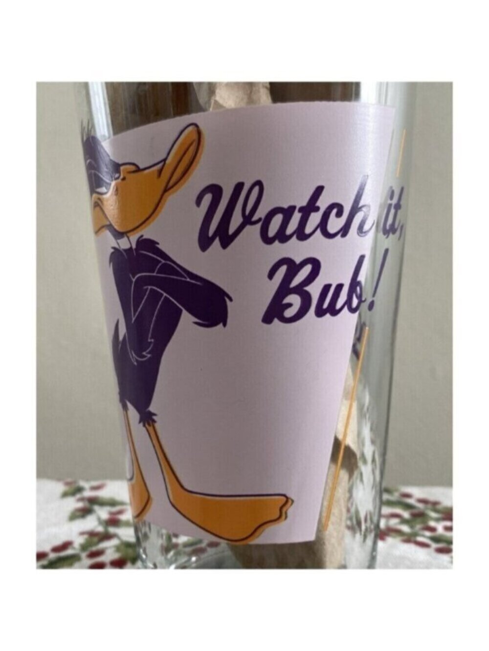 Pint Glass Looney Tunes Daffy Duck "Watch It Bub!" Collector USA Made WB Vintage